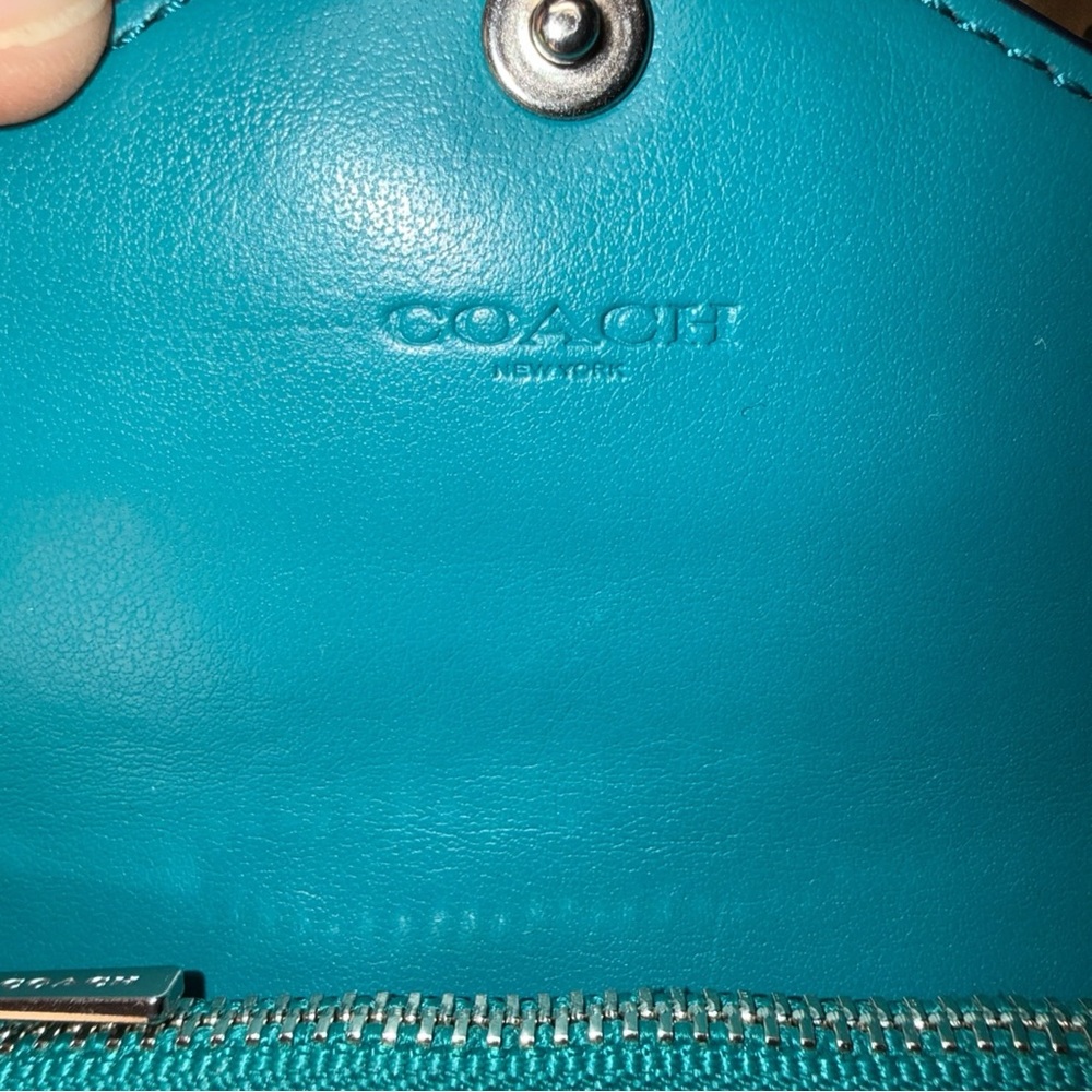 Coach Pebbled Leather Envelope Snap Wallet / Card Case – Teal Green 🩵 - Picture 6 of 10